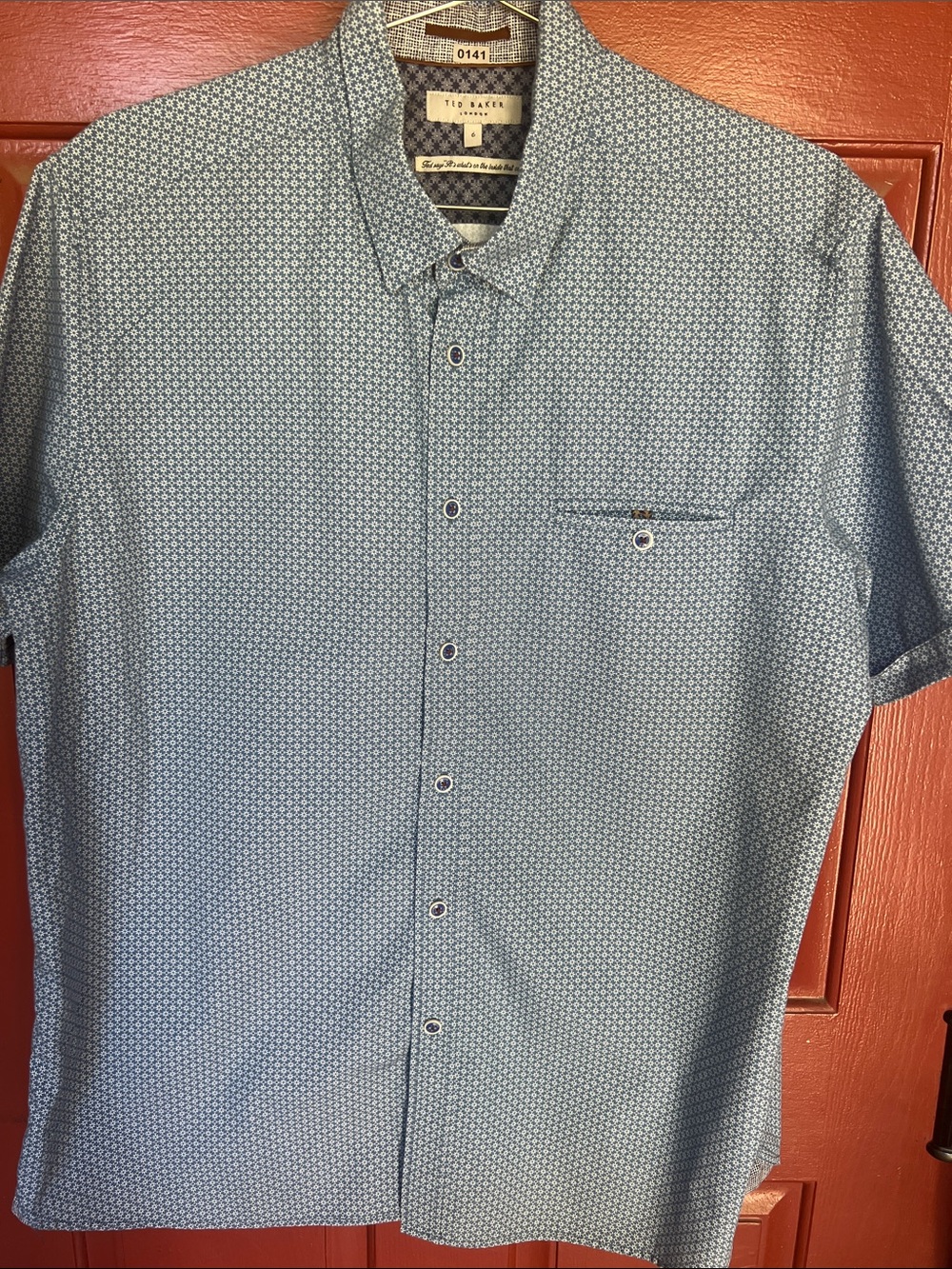Ted Baker Light Blue Micro-Pattern Short Sleeve Button-Down Shirt